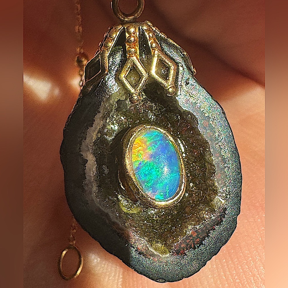 Australian Opal druzy geode pendant